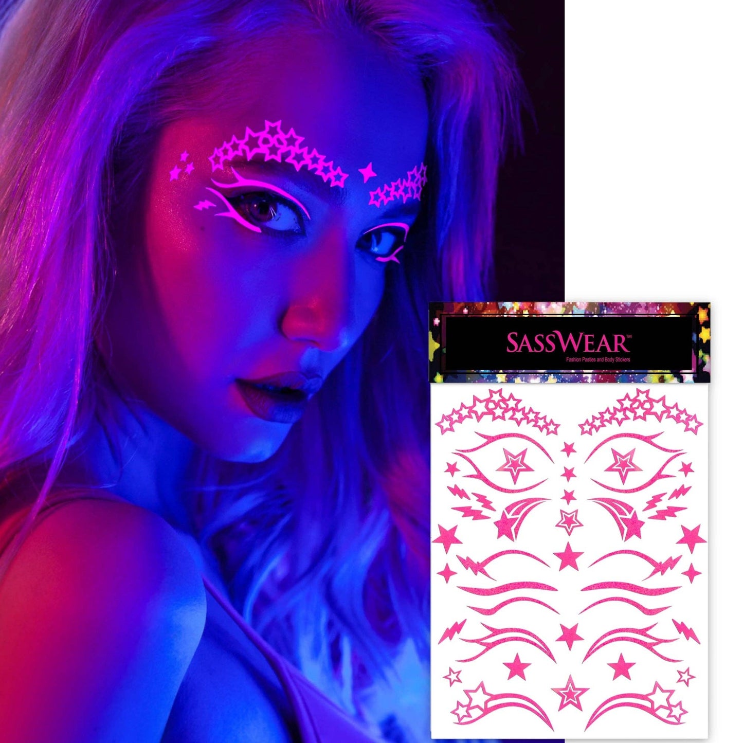 Festival Face Decals- Stars Neon Pink