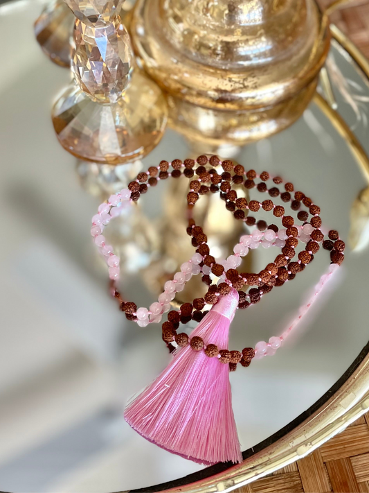 Rose Quartz & Rudraksha w/Pink Tassel - 6mm