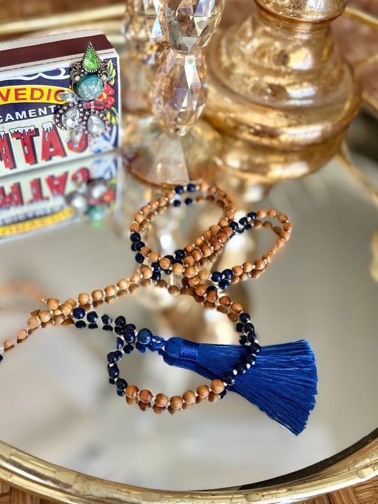 Cedarwood & Lapis Lazuli Gemstone Japa Mala - 6mm