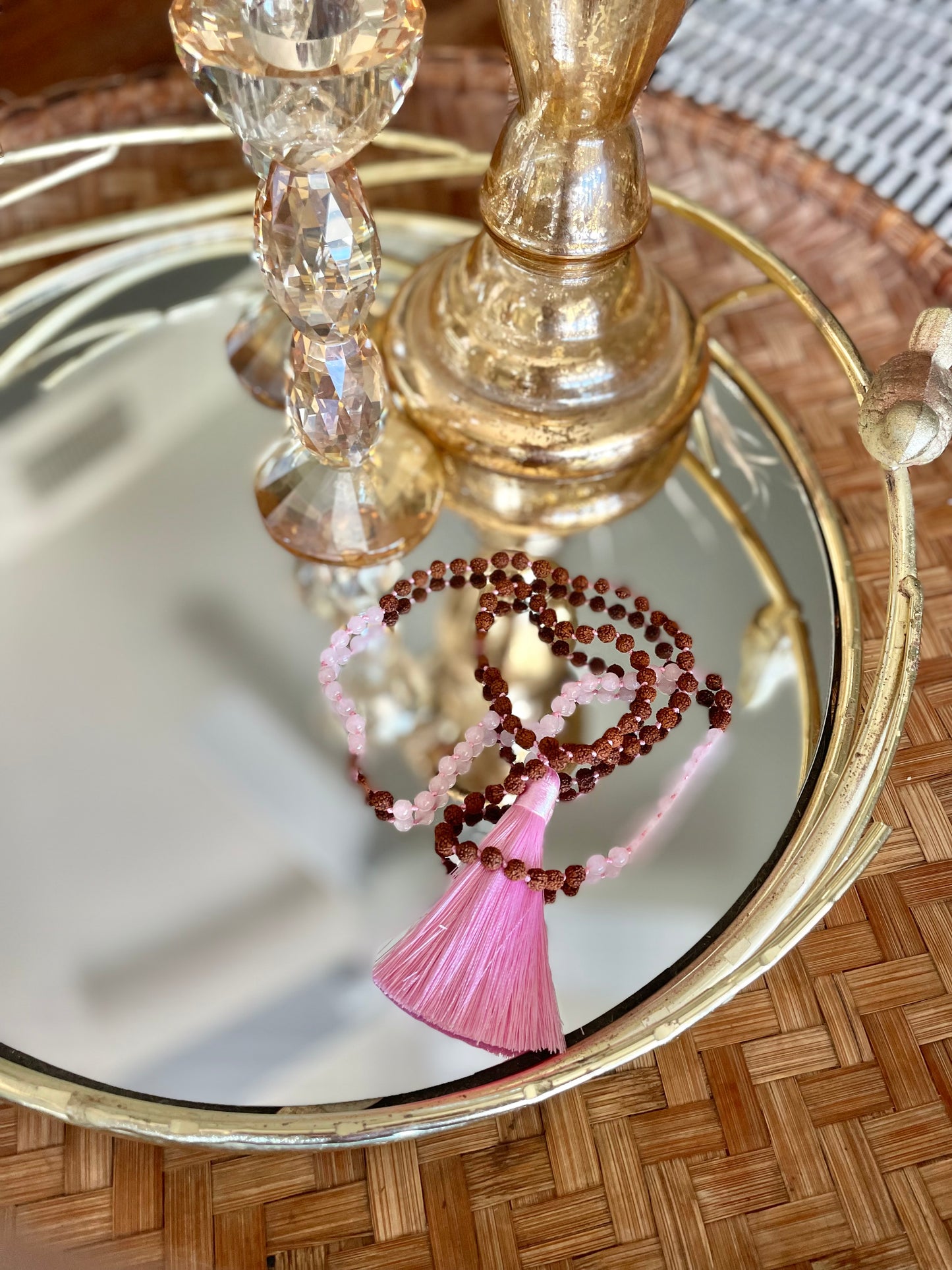 Rose Quartz & Rudraksha w/Pink Tassel - 6mm